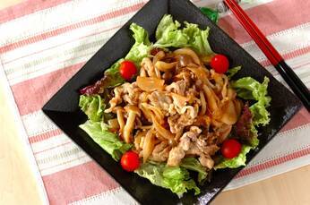 豚肉とキノコの甘辛マスタード炒め