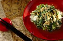 ニラとシラスの卵とじ