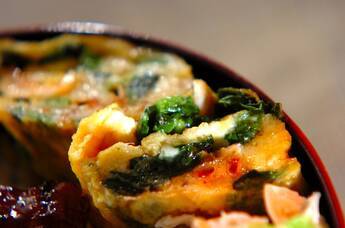 ホウレン草と小エビの卵焼き