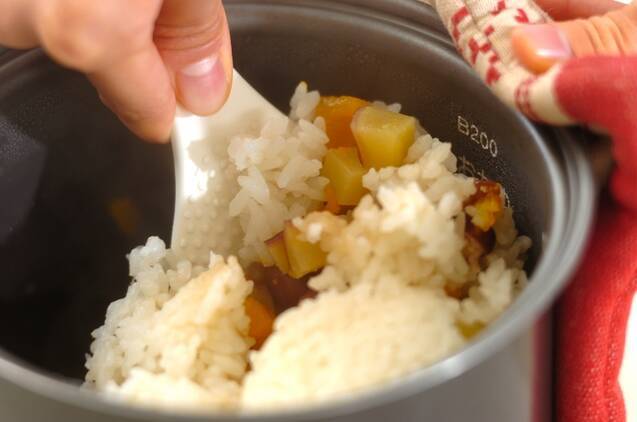 カボチャとサツマイモ、金時豆の炊き込みご飯の作り方の手順3