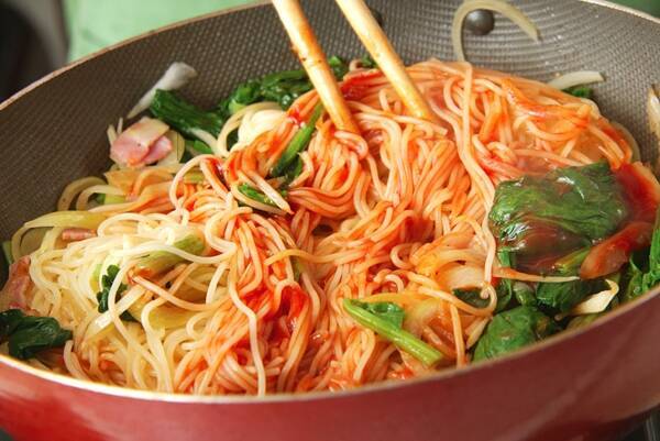 ホウレン草とベーコンのケチャップスパゲティーの作り方の手順7