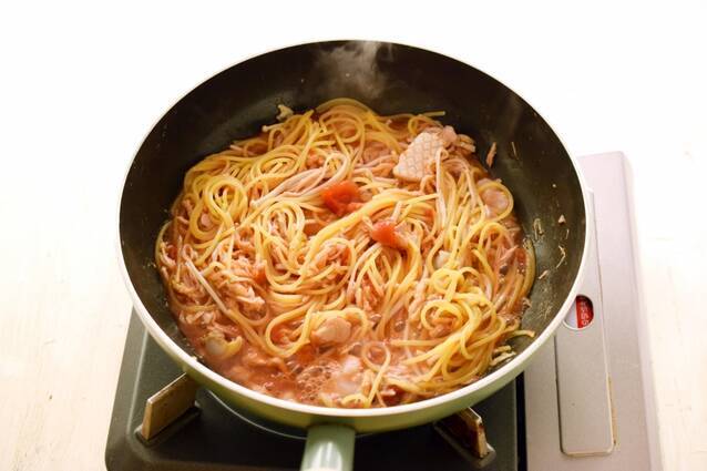 ノンオイルのヘルシーツナトマトスパゲティの作り方の手順5