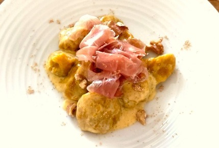 生ハムとカボチャのクリームニョッキ