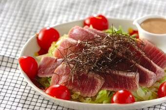 焼きマグロのゴマダレがけ