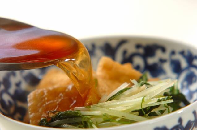 水菜と油揚げの煮浸しの作り方の手順3