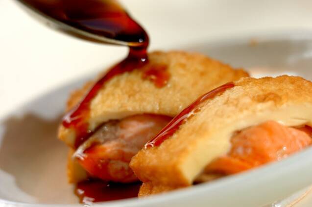 厚揚げと鮭のはさみ蒸しの作り方の手順4