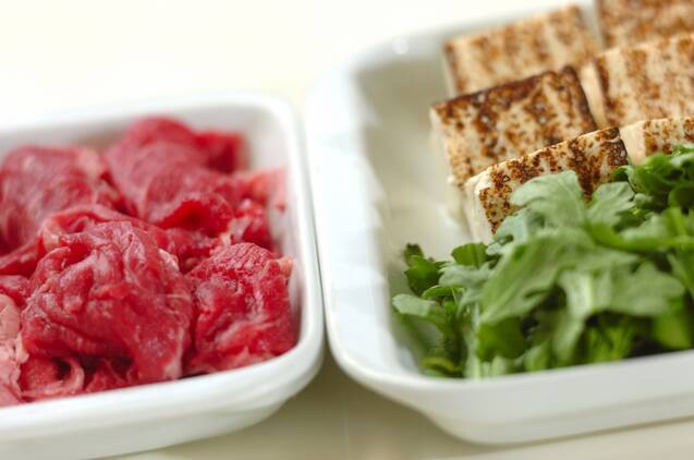 温玉のせすき焼き風肉豆腐の作り方の手順2