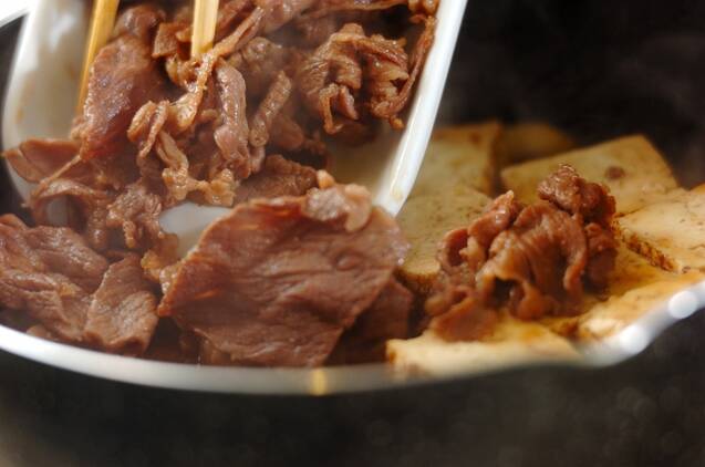 温玉のせすき焼き風肉豆腐の作り方の手順5