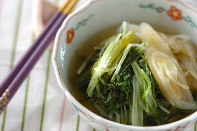 ネギと水菜のだし浸し
