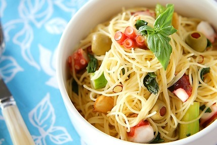 タコとバジルのパスタ