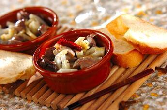 砂肝とレンコンのアヒージョ