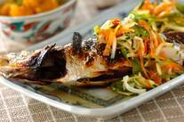 アジの塩焼き野菜の甘酢のせ