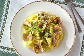 春キャベツとアサリのオイルスパゲティー