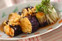 揚げナスのネギしょうゆがけ