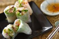 お刺身と和野菜の生春巻き