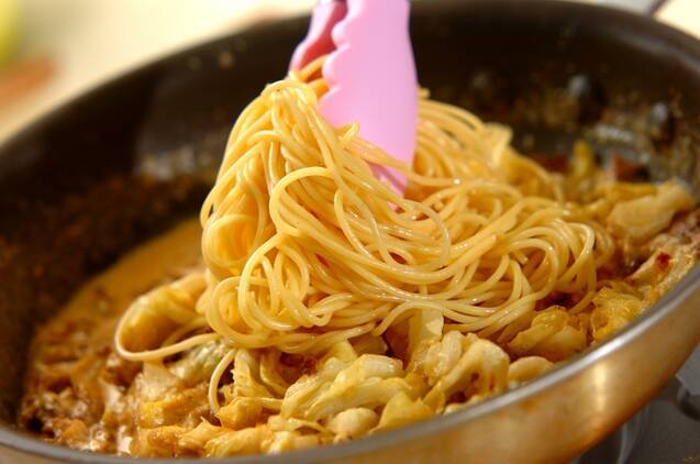 ひき肉とキャベツのカレークリームスパゲティーの作り方の手順5