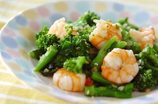 エビと菜の花の蒸し炒め