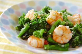 エビと菜の花の蒸し炒め