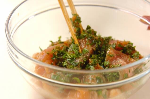 大葉みそ味鶏むね肉唐揚げの作り方の手順3