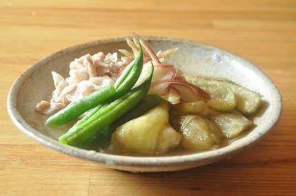 焼きナスと豚しゃぶのだし浸し