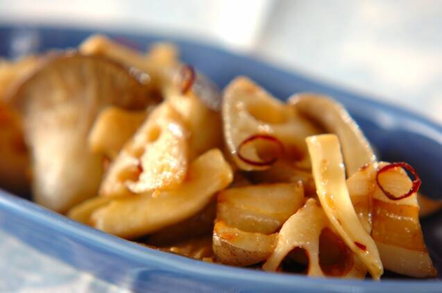 レンコンとエリンギのペペロンチーノ