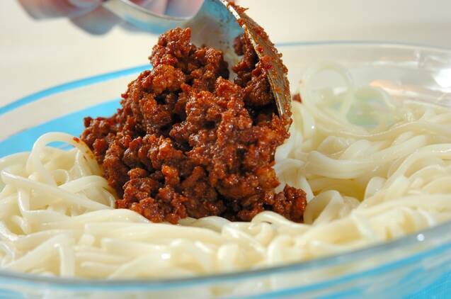 揚げナスの冷やし肉みそうどんの作り方の手順7
