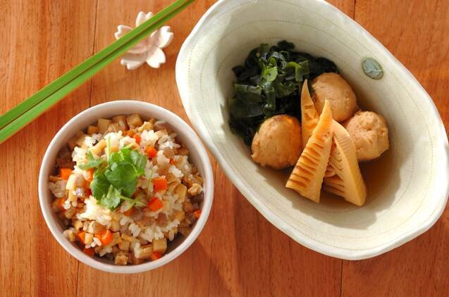 鶏団子とタケノコの煮物の献立