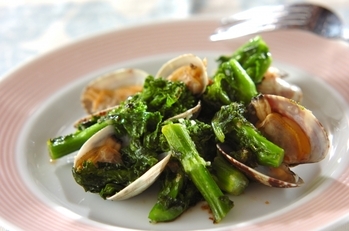 菜の花とアサリのニンニク炒め