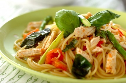 チキンとトマトのバジルスパゲティー