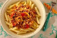 レンコンのミートソースパスタ