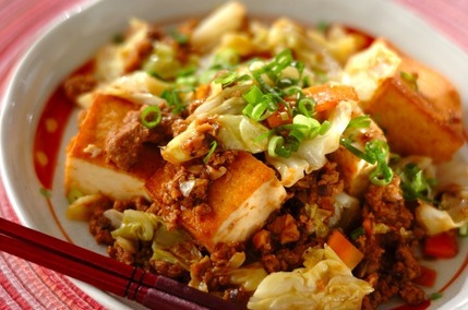 厚揚げとキャベツの肉みそ炒め