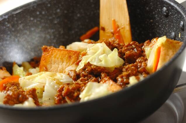 厚揚げとキャベツの肉みそ炒めの作り方の手順3