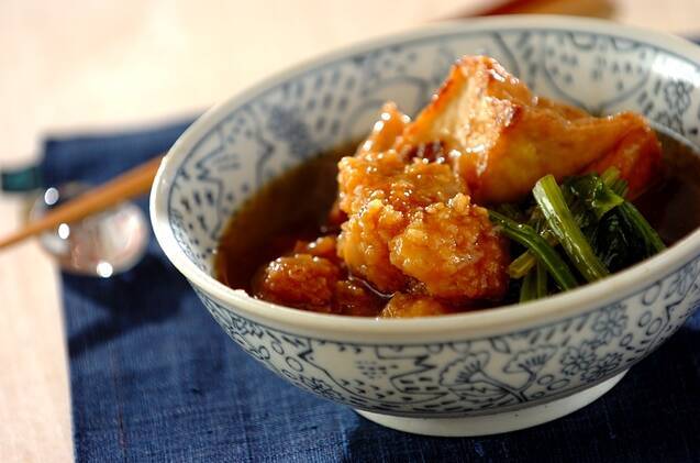 厚揚げと鶏の唐揚げの煮物