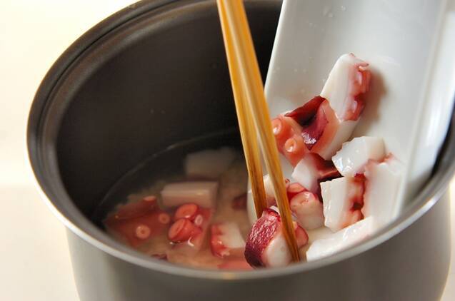 菜の花とタコの炊き込みご飯の作り方の手順3