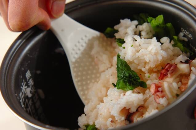 菜の花とタコの炊き込みご飯の作り方の手順4