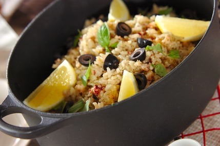 タコとバジルのパエリア風炊き込みご飯