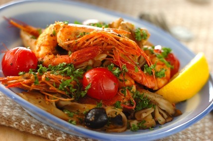 ささ身とエビのアクアパッツア風