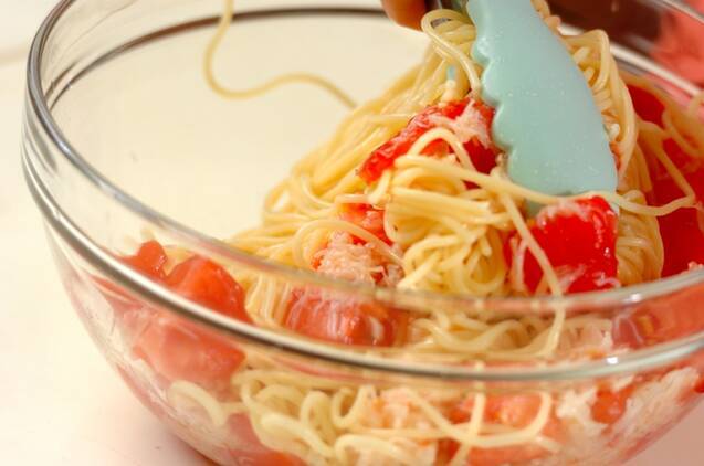 トマトと貝柱の冷製パスタの作り方の手順5