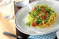 コンビーフと豆苗のガーリック風味スパゲティー