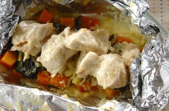 カボチャとささ身のチーズ蒸し焼き