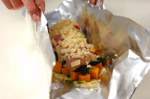 カボチャとささ身のチーズ蒸し焼きの作り方の手順3