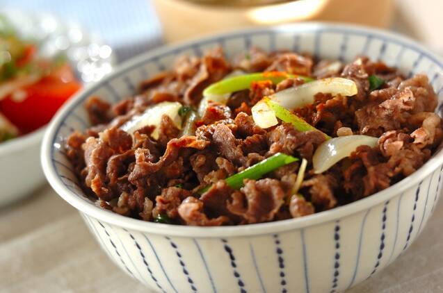 白い器に盛られたねぎだく牛丼