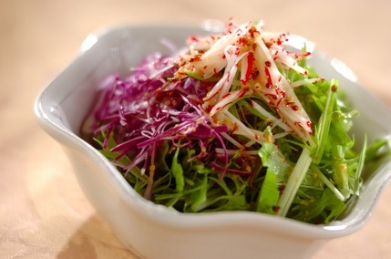 水菜と紫キャベツのハチミツドレッシング