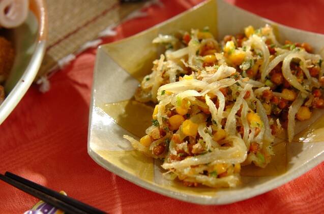 納豆とコーンのかき揚げ