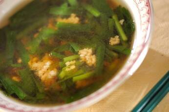 鶏ひき肉とニラのスープ