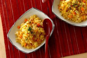 シーフードとカボチャの炊飯器ピラフ