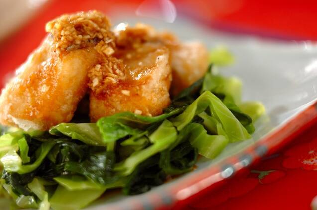 サワラのから揚げ香味ダレ