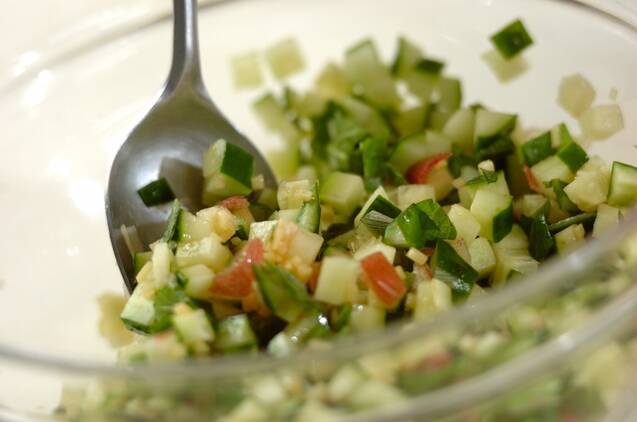 キュウリとショウガのだしの作り方の手順2