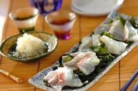 鯛の昆布じめカルパッチョらっきょうドレッシングがけ