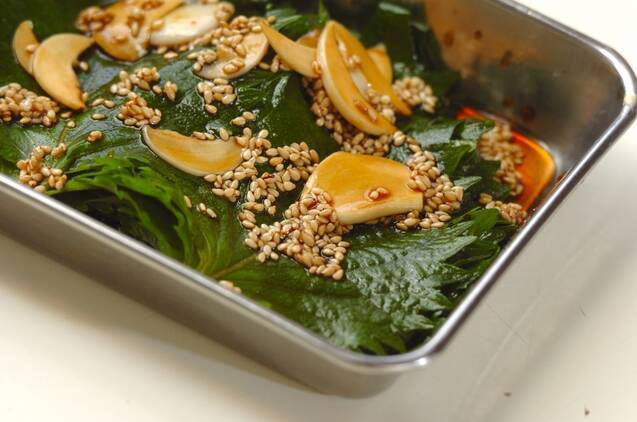 大葉のニンニクじょうゆ漬けの作り方の手順2